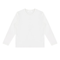 A plain white long-sleeve crewneck t-shirt laid flat against a solid white background.